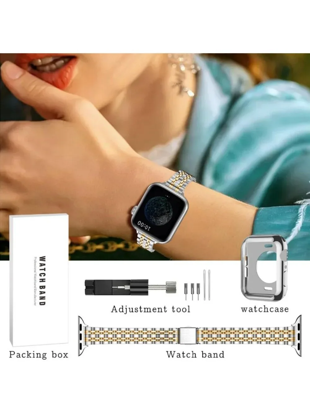 Sleek Stainless Steel Slim Watch Band for Apple Watch 38mm-45mm - Luxury Women's